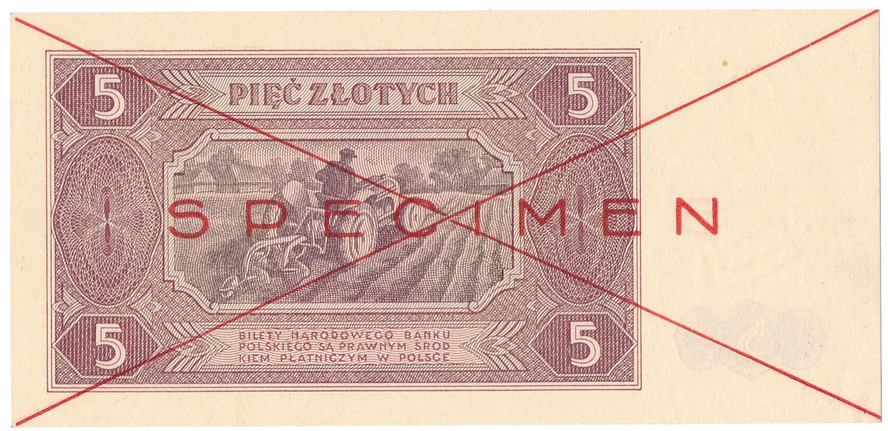 Banknot WZÓR / SPECIMEN 5 złotych 1948 seria A - RZADKOŚĆ R6